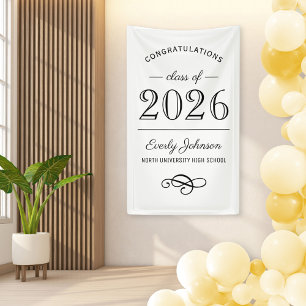 2024 Elegant Black and White Custom Graduation Banner