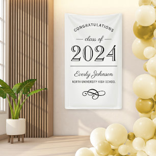 2024 Elegant Black and White Custom Graduation Banner