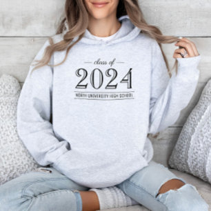 2024 Elegant Black and White Custom Graduation Hoodie