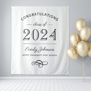 2024 Elegant Black and White Custom Graduation Tapestry