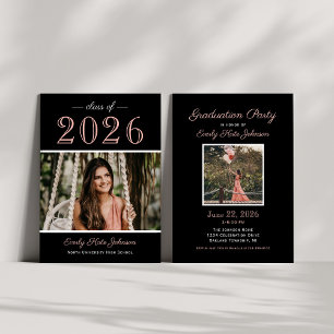 2024 Elegant Rose Gold Photo Graduation Party Invitation