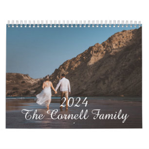 2024 Family Custom Photo Chic Script Calendar