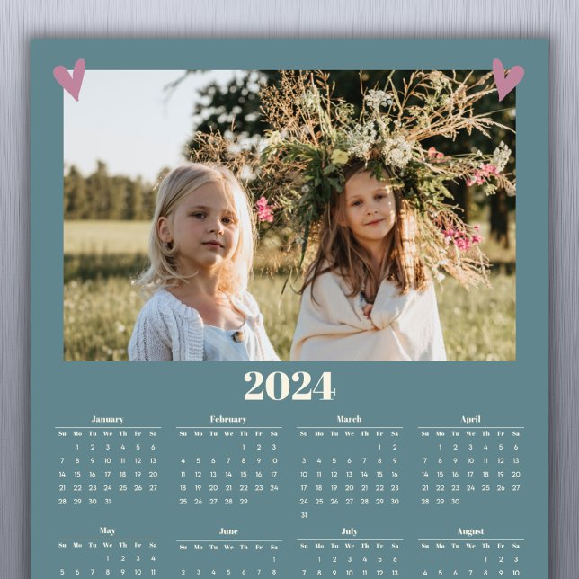 2024 Family Photo Calendar Magnet Green (Choose a favorite picture to send to family & friends. Can customize with a name too with the year.)