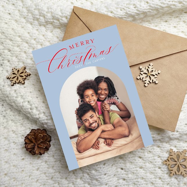 2024 FAMILY PHOTO CARD christmas arch frame blue (Creator Uploaded)