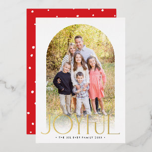 2024 FAMILY PHOTO minimal arch JOYFUL gold Foil Holiday Card