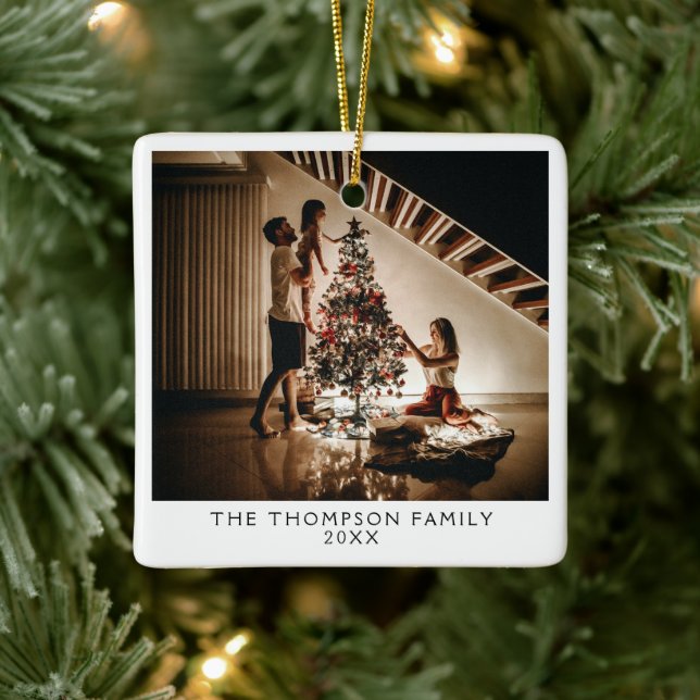  2024 Family Photo Picture On Both Sides Christmas Ceramic Ornament (Tree)