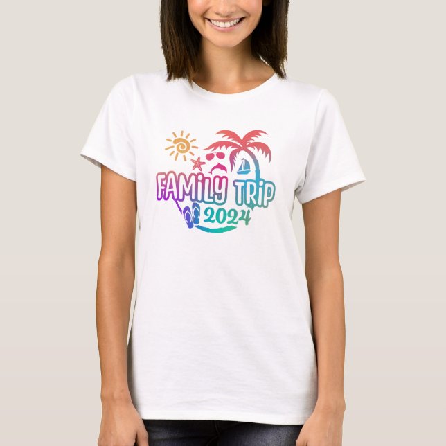 2024 Family trip with beach, sunglasses & sailboat T-Shirt (Front)
