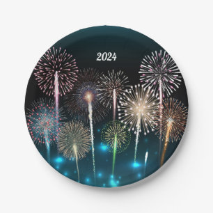 2024 Fireworks Happy New Year Paper Plate