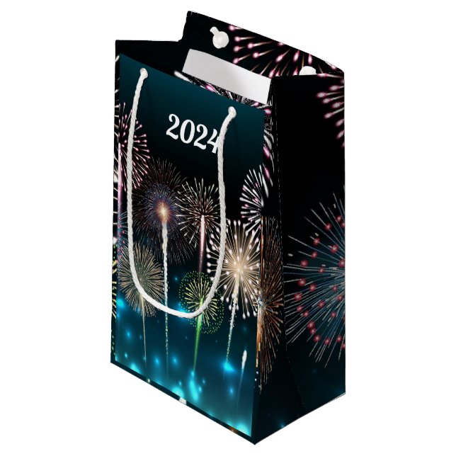 2024 Fireworks Happy New Year Small Gift Bag (Front Angled)