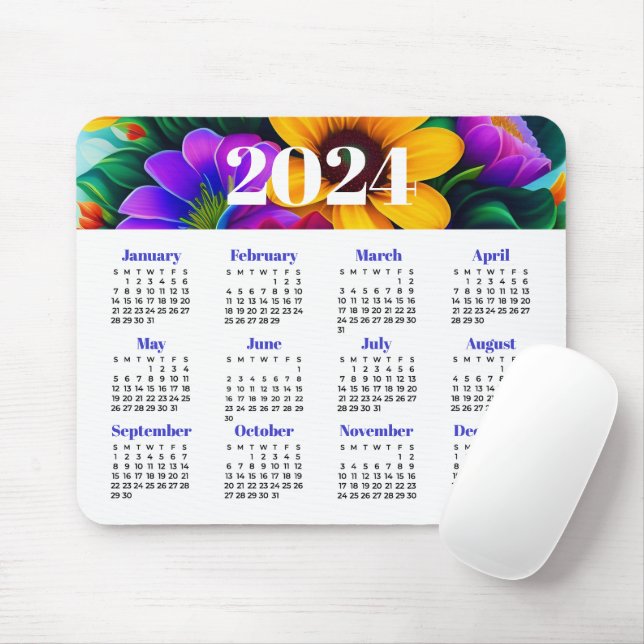 2024 Floral Calendar Mouse Mat (With Mouse)