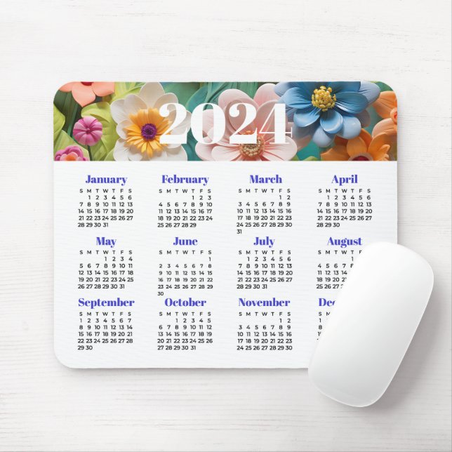 2024 Floral Calendar Mouse Mat (With Mouse)