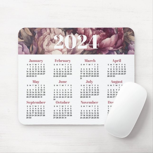 2024 Floral Calendar Mouse Mat (With Mouse)