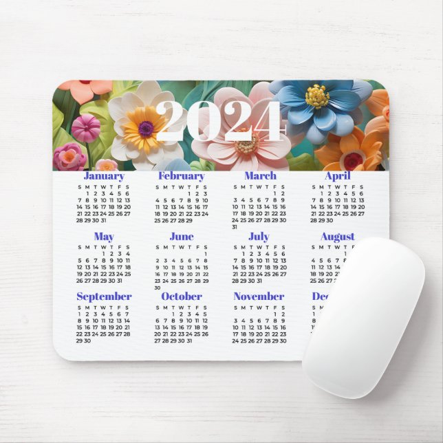 2024 Floral Calendar Mouse Mat (With Mouse)