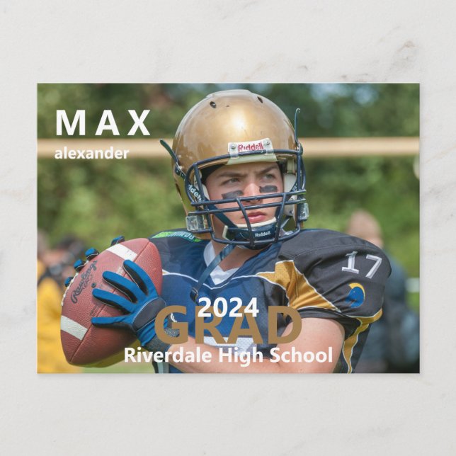 2024 Football Photo Graduation Announcement Postcard (Front)