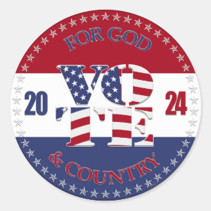 2024 For God and Country USA Flag V O T E! Classic Round Sticker