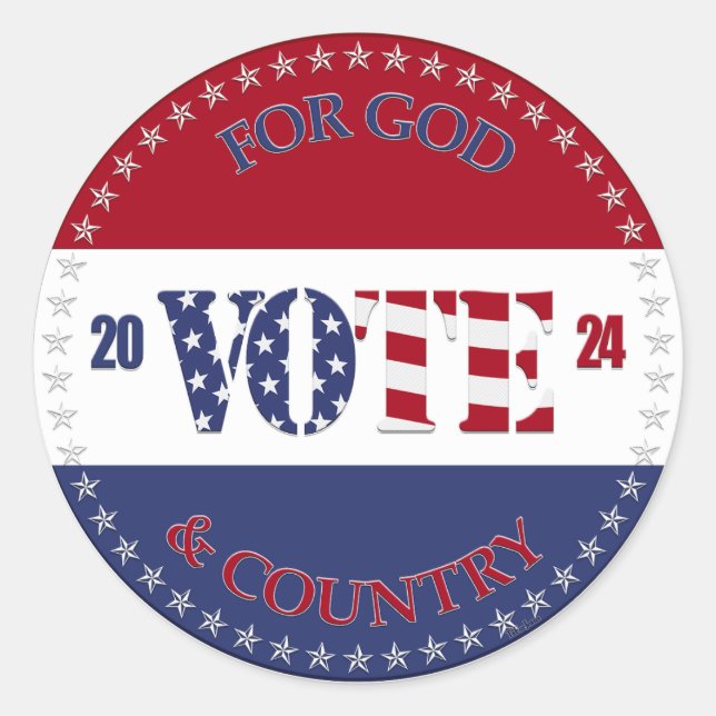 2024 For God and Country USA Flag VOTE Classic Round Sticker (Front)