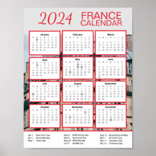 2024 France Calendar in English Download Pdf $3.50 Poster