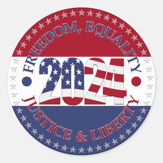 2024 Freedom, Equality, Justice Liberty USA Flag Classic Round Sticker (Front)
