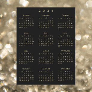 2024 Full Year Black Gold Yearly Calendar Magnet