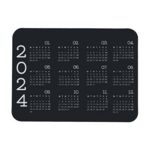 2024 Full Year Calendar Black And White Elegant Magnet