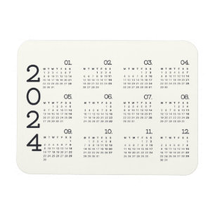2024 Full Year Calendar Black And White Elegant Magnet