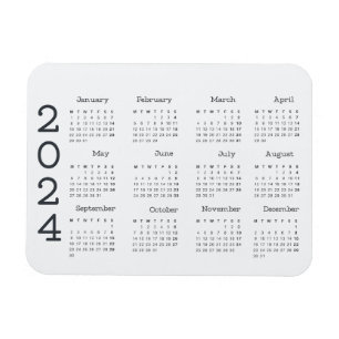 2024 Full Year Calendar Black And White Minimalist Magnet