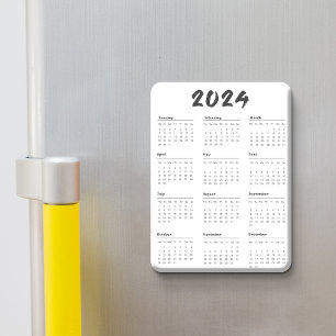 2024 Full Year Calendar Black And White Minimalist Magnet