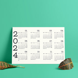 2024 Full Year Calendar Black And White Minimalist Programme