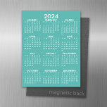 2024 Full Year View Calendar - Basic Aqua Minimal Magnetic Dry Erase Sheet<br><div class="desc">A minimal,  basic 12 month calendar with a solid colour background. A standard look for your home office or school locker.</div>