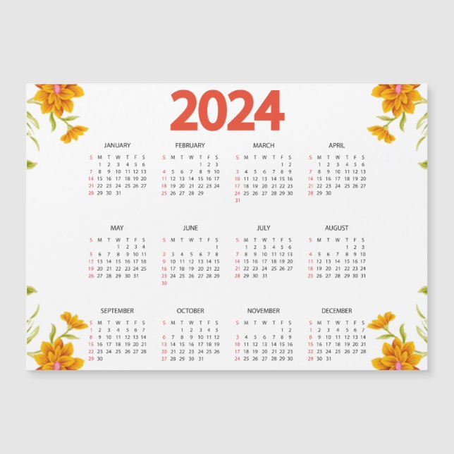 2024 Full Year View Calendar - Basic Minimal Magnetic Invitation (Front)