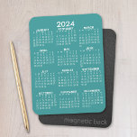 2024 Full Year View Calendar - Basic Teal Minimal Magnet<br><div class="desc">A minimal,  basic 12 month calendar with a solid colour background. A standard look for your home office or school locker.</div>