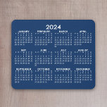 2024 Full Year View Calendar - horizontal - Blue Mouse Mat<br><div class="desc">Blue and White - A minimal, basic 12 month calendar with a solid colour background. A standard look for your home office or school locker. The fonts are simple to read, and the colours can be changed. -------- If you open the customise area, it will take to you to an...</div>