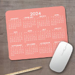 2024 Full Year View Calendar - horizontal - Coral Mouse Mat<br><div class="desc">Coral and White - A minimal, basic 12 month calendar with a solid colour background. A standard look for your home office or school locker. The fonts are simple to read, and the colours can be changed. -------- If you open the customise area, it will take to you to an...</div>