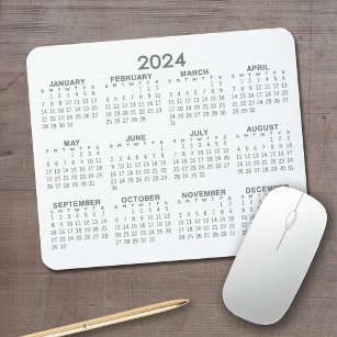 2024 Full Year View Calendar - horizontal - Grey Mouse Mat