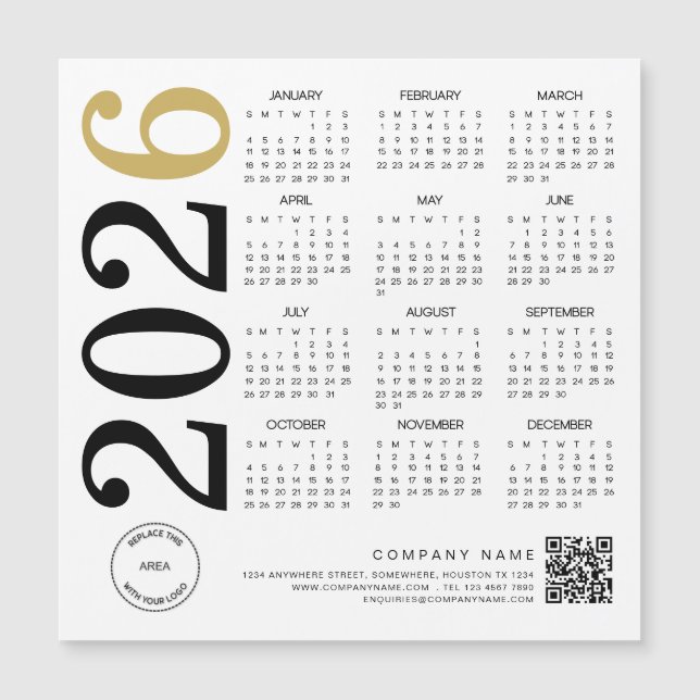 2024 Gold White Calendar Logo QR Code Business (Front)