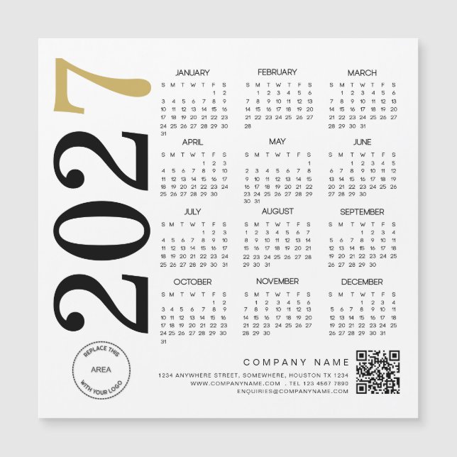 2024 Gold White Calendar Logo QR Code Business (Front)