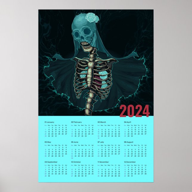 2024 Goth Ghost Wall Calendar Poster (Front)