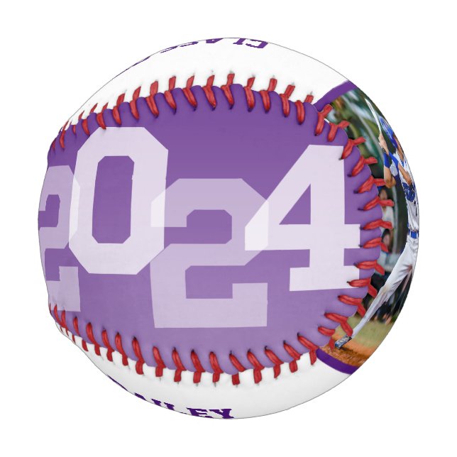 2024 GRAD Athlete Purple Photo Graduation Keepsake Baseball (Front Right)