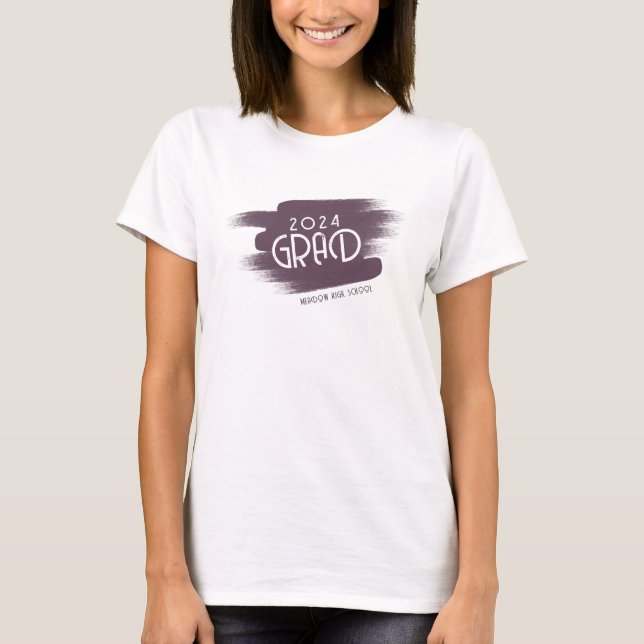 2024 Grad Dark Purple Brushstrokes Graduate T-Shirt (Front)