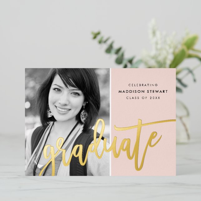 2024 GRAD photo modern calligraphy blush pink gold (Standing Front)