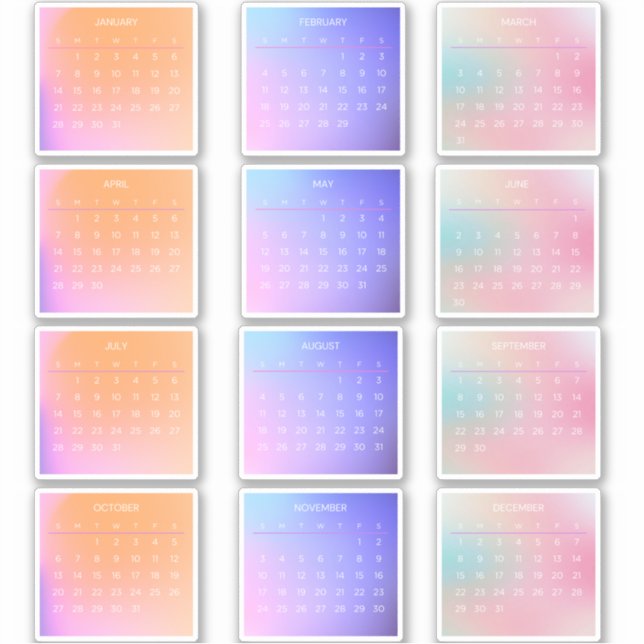  2024 Gradient Full Year Monthly Calendar (Front)