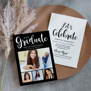 2024 Graduate Black Script Photo Collage Party Invitation