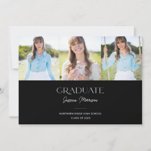 2024 Graduate Black & White 3-Photo Grad Party Invitation