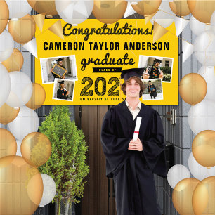2024 Graduate Bold Sketch 4 Photo Graduation Party Banner