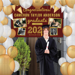 2024 Graduate Bold Sketch 4 Photo Graduation Party Banner