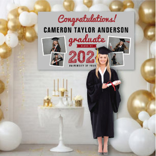 2024 Graduate Bold Sketch 4 Photo Graduation Party Banner