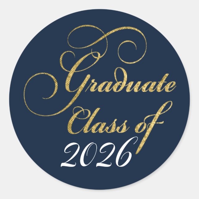 2024 Graduate Elegant Gold Blue Party Thanks Classic Round Sticker (Front)