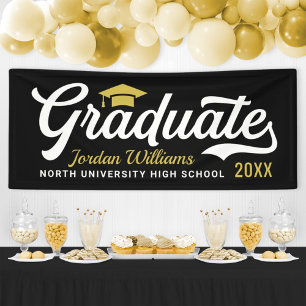 2024 Graduate Gold Black Script Custom Graduation Banner