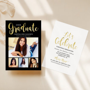 2024 Graduate Gold Script Photo Collage Party Invitation