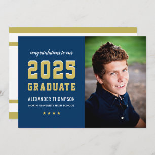 2024 Graduate Navy Gold Graduation Party Photo Invitation